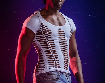 T-shirt for Men Cut Out and Braided SAHALE / Ribcage / | Etsy