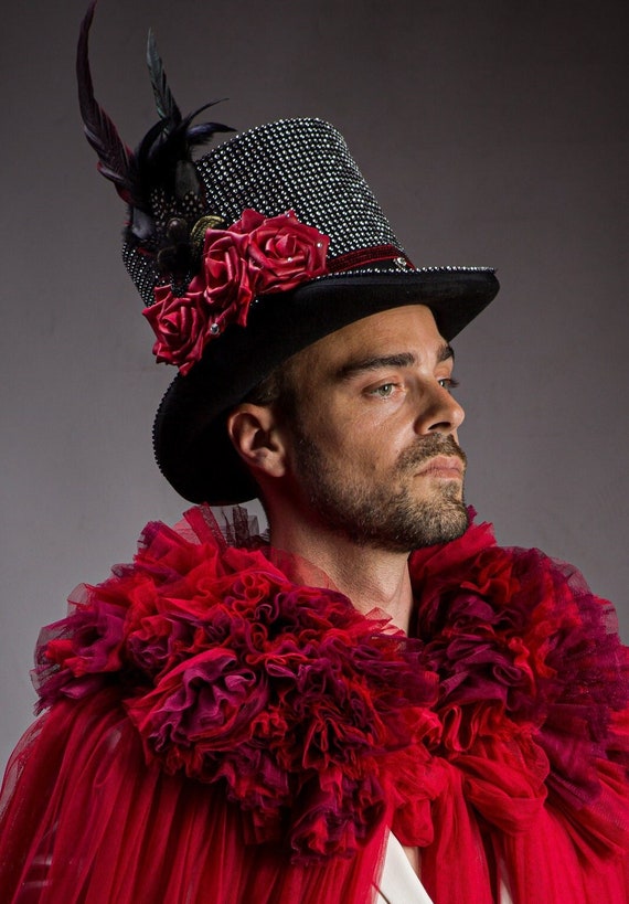 Sombrero de copa con rosas, plumas y strass para hombre y mujer de Ça  Déchire ropa de escenario Festival Burning man trajes de alfombra roja -   México