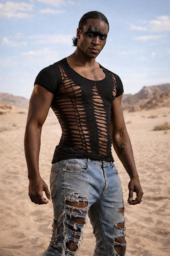 finally sexy clothes for men T-shirt Slim Sexy for Men Cut Out and Braided, OURANOS