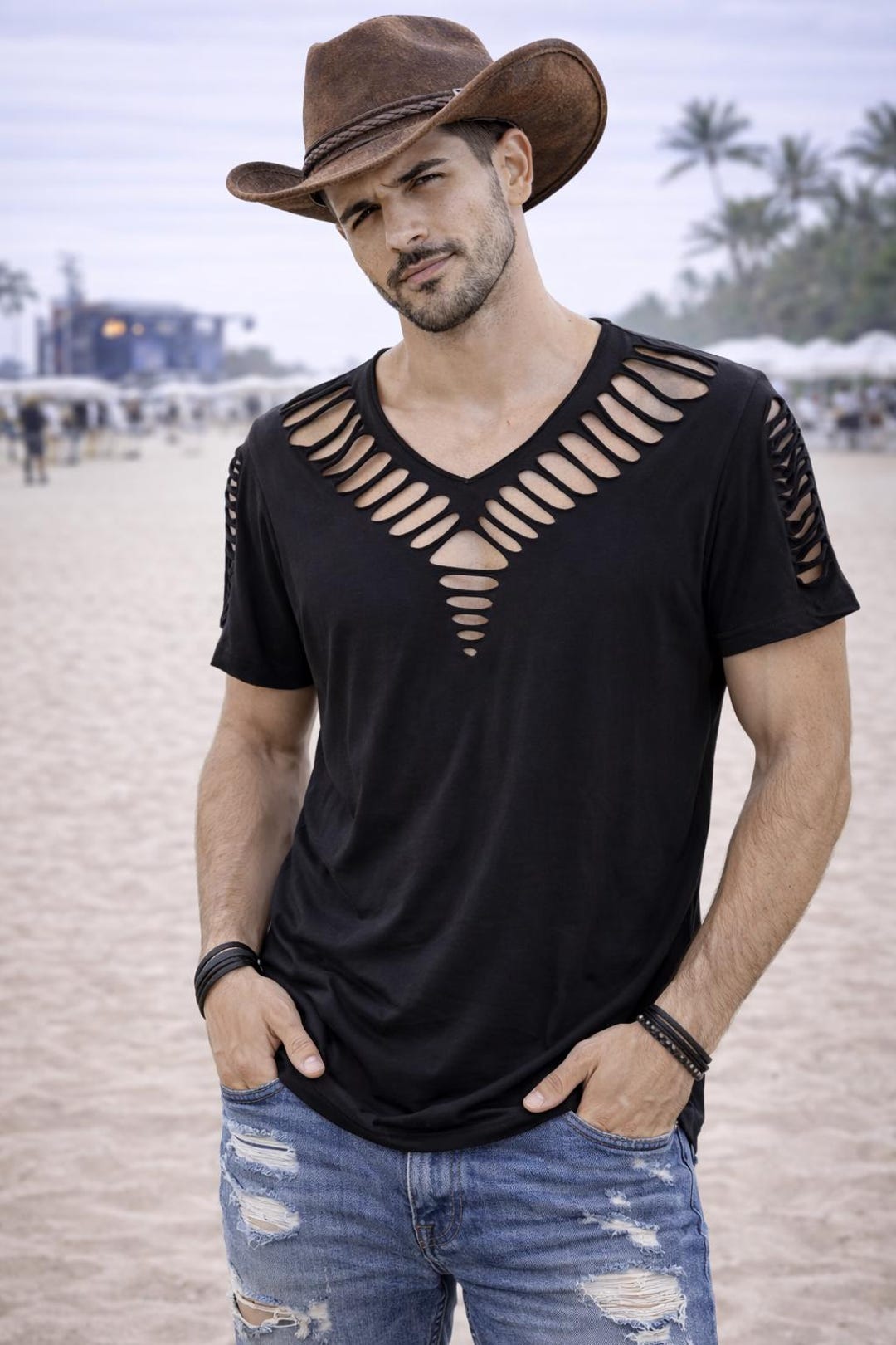 T-shirt for Men Cut Out and Braided - ADONIS - Etsy