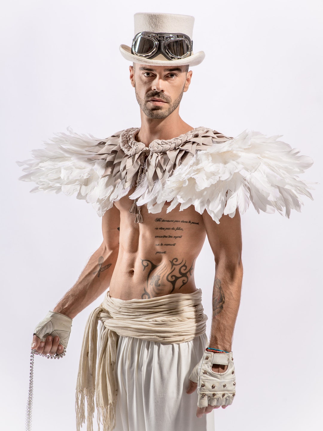 Feathered Shoulder Pad Costume Festival Burning Man Stage Wear AYO