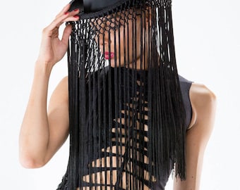 Top hat with fringes by Ça Déchire -  stage wear - Festival - Burning man