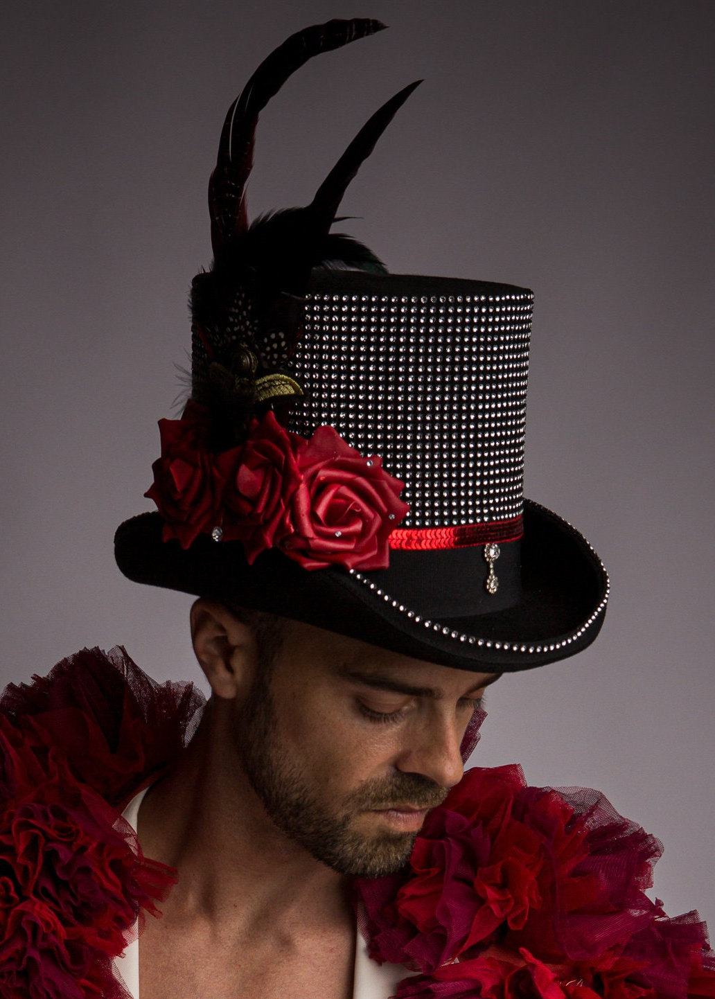 Chic Black Hat with Vibrant Feather and Rose Details COSDREAMER Women Victorian Hat Flower Veil Hat Liberia | Ubuy main image 3