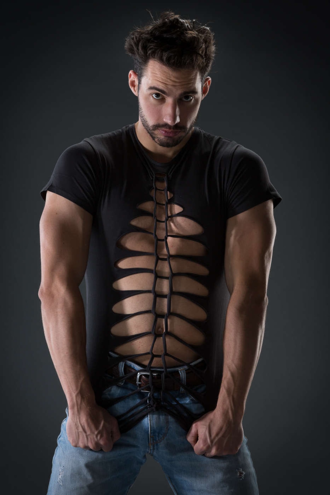 T-shirt for Men Cut Out and Braided, SAHALE / Ribcage / Skeleton / Sexy ...