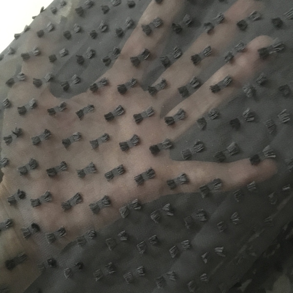 Sheer Black Swiss Dot Fabric: Polyester Rayon Blend - 55" Wide