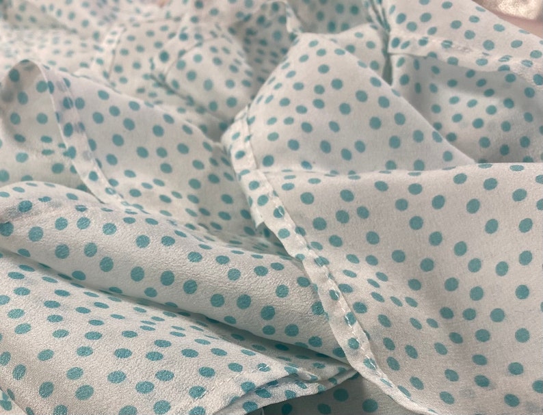 Mint Polka Dot Silk Habotai Fabric by the Yard, Silk Yardage, Silk by the Yard image 2