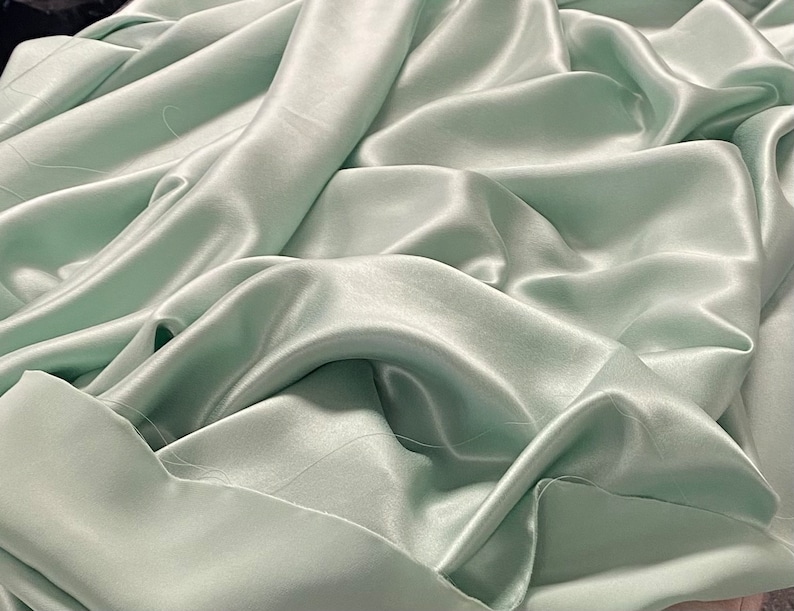 Mint Green Silk Charmeuse Fabric by the Yard, Silk Yardage, Fabric by the Yard, Silk by the Yard, Wide Goods image 3