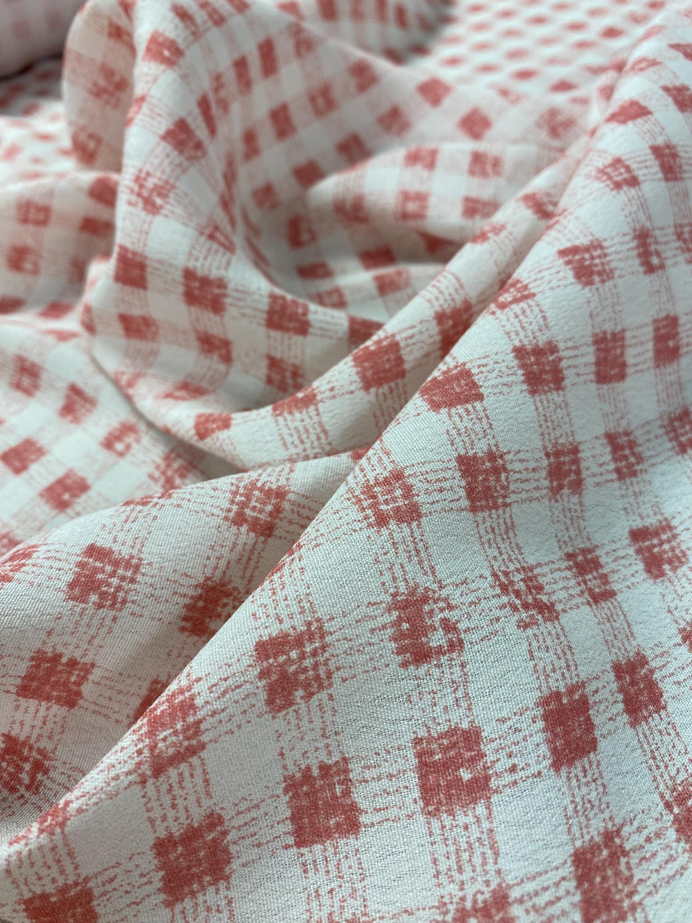 Gingham Rayon Fabric, Red/White Checkered Printed Rayon, Rayon by the Yard, Fabric Yardage, Wide goods, Deadstock Apparel Fabric