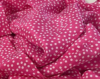 Hot Pink with White Polka Dot Silk Habotai Fabric by the Yard, Silk Yardage, Silk by the Yard