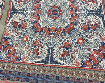 Floral Mosaic Rayon Fabric with Gray Border - Apparel Yardage