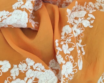 Orange Embroidery by the Yard, Embroidery  Fabric by the Yard, Yardage