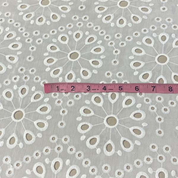 1.5 Yards White Eyelet Embroidered Cotton, Fabric by the Yard, Cotton Yardage, Cotton Voile Yardage