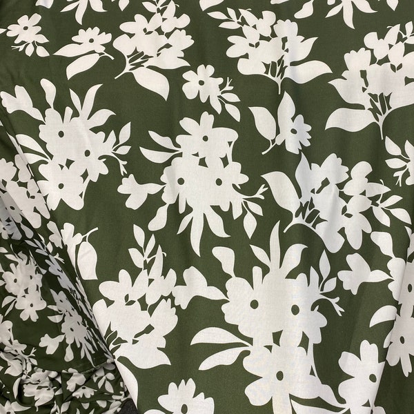 Green Floral Fabric by the Yard, Rayon Crepe Fabric Yardage, Fabric by the Yard, Yardage