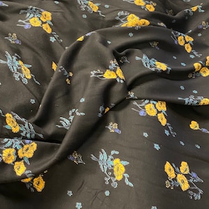 Black Vine Rayon Challis Fabric by the Yard, Rayon Fabric Yardage, Fabric by the Yard, Yardage