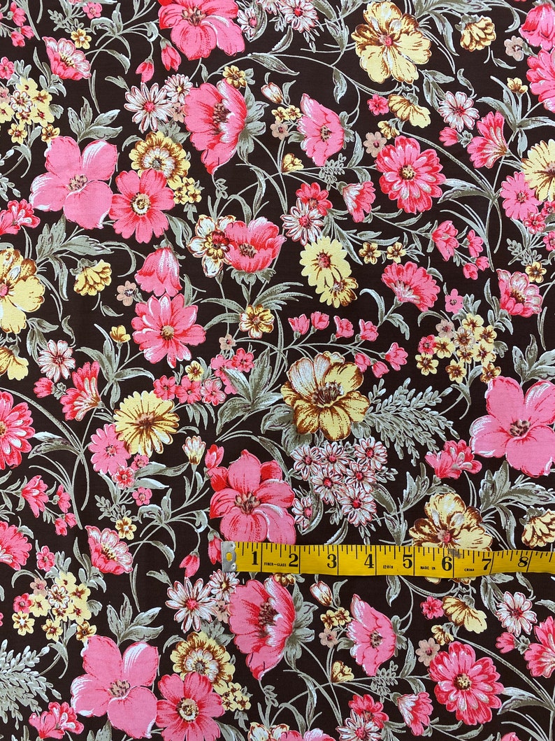 Brown Flower Rayon Fabric by the Yard Wide Goods Rayon Crepe - Etsy
