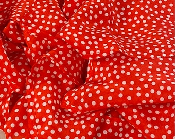 Tomato Red with White Polka Dot Silk Habotai Fabric by the Yard, Silk Yardage, Silk by the Yard