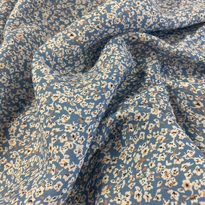 Meadow Lane Blue Floral Rayon Fabric, Printed Rayon, Rayon by the Yard, Fabric Yardage, Wide goods