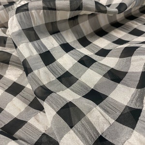Gingham Crinkled Silk Chiffon Fabric by the Yard, Gingham Silk by the Yard, Checkered Silk