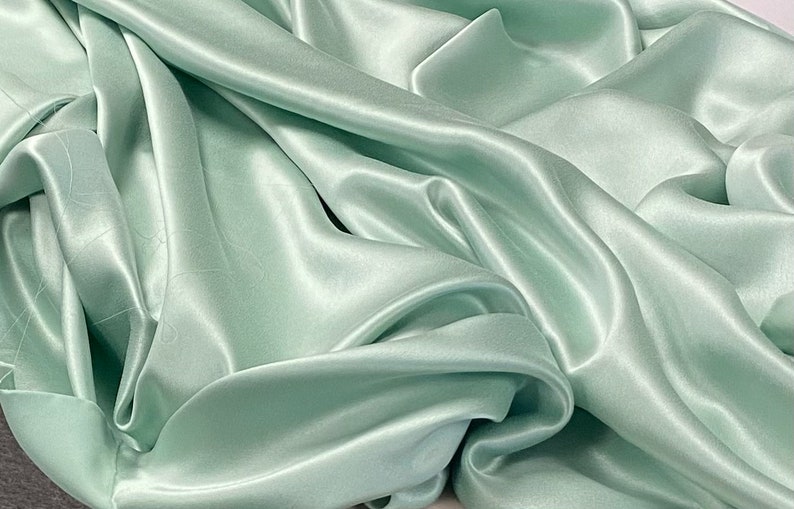 Mint Green Silk Charmeuse Fabric by the Yard, Silk Yardage, Fabric by the Yard, Silk by the Yard, Wide Goods image 2