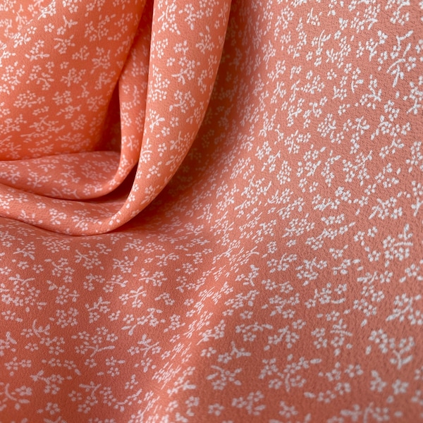 Peach Ditsy Rayon Crepe Fabric by the Yard, Rayon Crepe Fabric Yardage, Fabric by the Yard, Yardage