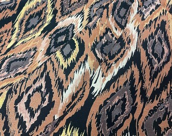 Brown Tribal Rayon Crepe Fabric by the Yard, Rayon Crepe Fabric Yardage, Fabric by the Yard, Yardage