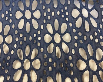 Dark Navy Eyelet Embroidered Cotton, Fabric by the Yard, Cotton Yardage, Navy Eyelet Cotton Yardage