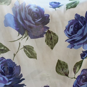 Large Blue Rose Rayon Georgette Fabric by the Yard, Rayon Yardage, Fabric by the Yard, Yardage