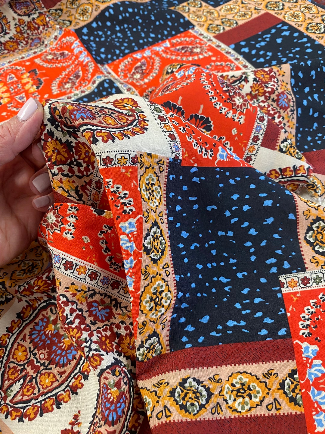 Patches Print Cotton Lawn Fabric by the Yard, Cotton Lawn Fabric