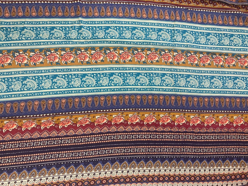 Boho Striped Printed Rayon Fabric, Printed Rayon, Rayon by the Yard, Fabric Yardage, Wide goods afbeelding 3