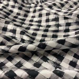 Check Silk Fabric by the Yard, Gingham Check Silk by the Yard, Checkered Silk, Black White Silk