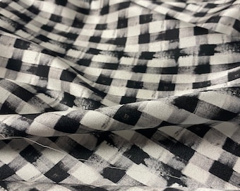 Check Silk Fabric by the Yard, Gingham Check Silk by the Yard, Checkered Silk, Black White Silk