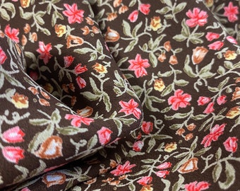 Brown Rose Bud Rayon Crepe Fabric, Floral Rayon Crepe, Rayon by the Yard, Fabric Yardage