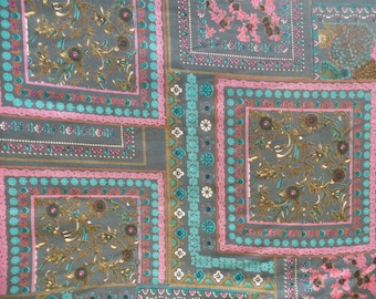 Olive Teal Rayon Challis Fabric: Floral Apparel Yardage