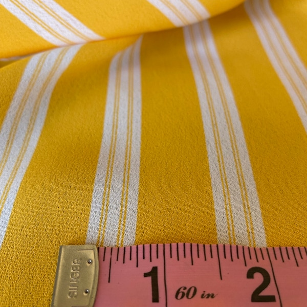 Canary Yellow Striped Rayon Crepe Fabric - 43" Wide, By The Yard