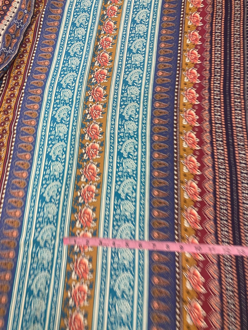 Boho Striped Printed Rayon Fabric, Printed Rayon, Rayon by the Yard, Fabric Yardage, Wide goods afbeelding 6