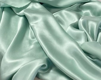 Mint Green Silk Charmeuse Fabric by the Yard, Silk Yardage, Fabric by the Yard, Silk by the Yard, Wide Goods