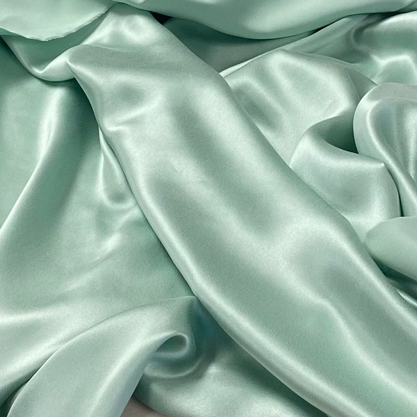 Mint Green Silk Charmeuse Fabric by the Yard, Silk Yardage, Fabric by the Yard, Silk by the Yard, Wide Goods