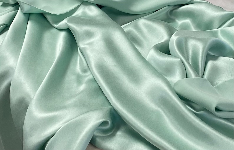 Mint Green Silk Charmeuse Fabric by the Yard, Silk Yardage, Fabric by the Yard, Silk by the Yard, Wide Goods image 1