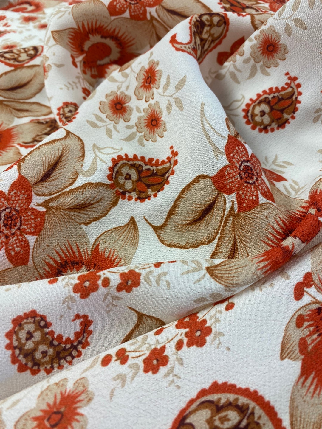 2.75 Yards Fall Paisley Rayon Staple Fabric, Printed Rayon, Rayon by