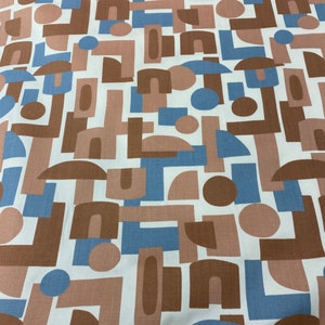 1.5 Yards Blue and Tan Geometric Tencel, Designer Fabric by the Yard, Tencel Fabric, Remnant Fabric