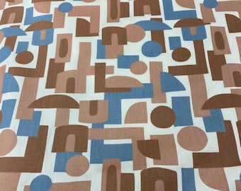 Blue and Tan Geometric Tencel Fabric - 1.5 Yards