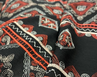 Black Boho Embroidery Pattern by the Yard, Embroidery Fabric by the Yard, Yardage