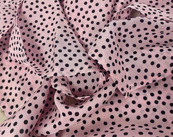 Pink with Black Polka Dot Silk Habotai Fabric by the Yard, Silk Yardage, Silk by the Yard