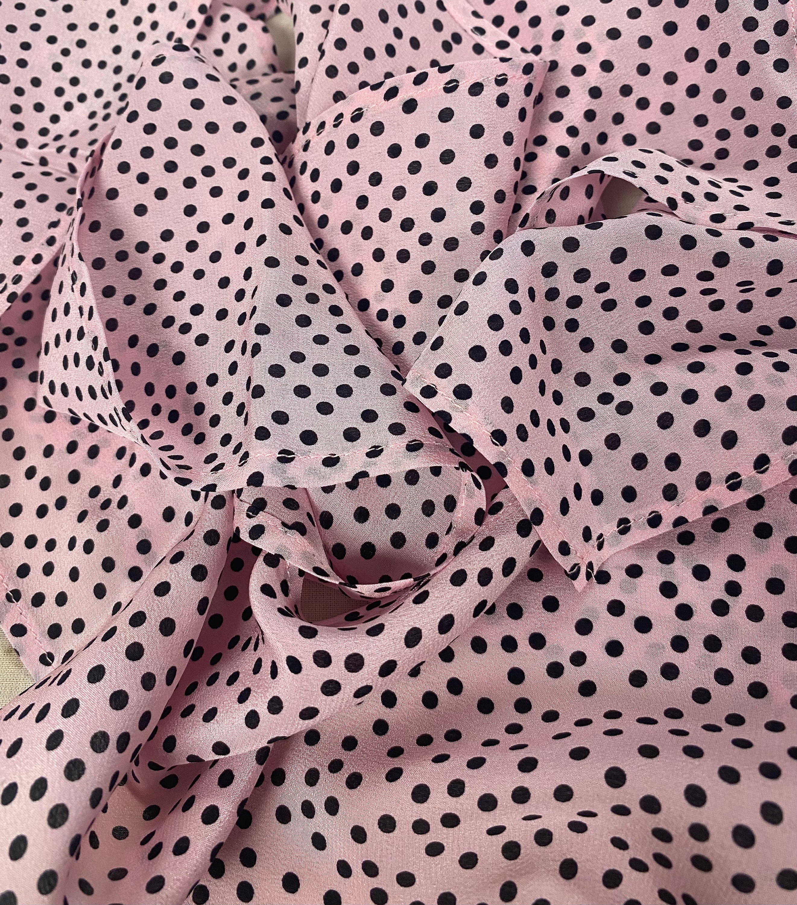 Pink With Black Polka Dot Silk Habotai Fabric by the Yard