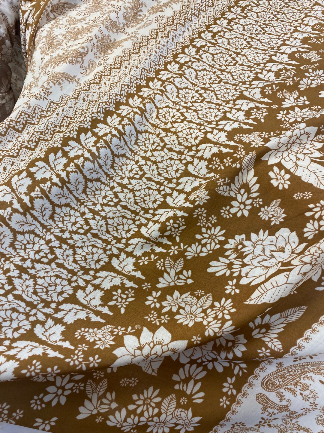 Border Print Cotton Lawn Fabric by the Yard, Cotton Lawn Fabric Yardage