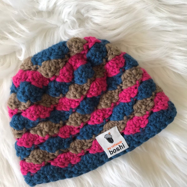 Kindermütze My Boshi Wintermütze Beanie pink/blau/braun UNISEX Gr. XS-S