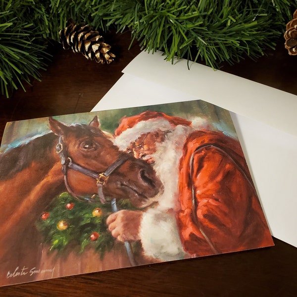 Carte de Noël du Cheval Embrassant le Père Noël - "Santa Kiss" par Celeste Susany