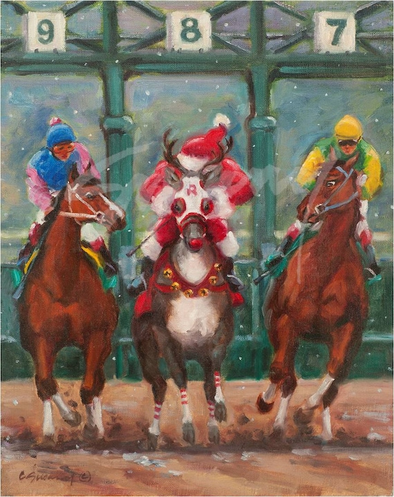 Christmas Card of Horse Racing Santa The Holiday Etsy