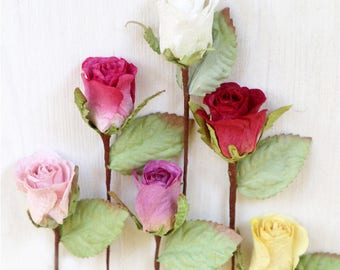 Small Paper Roses x3 for Craft, Weddings, Favours, Decoration, DIY & Gifts - Pink, Red, Yellow, White, Purple