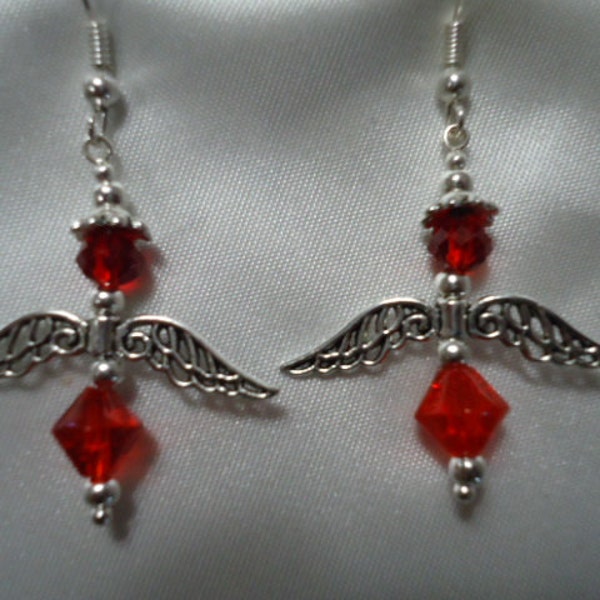 Red, Blue, Green and Clear Bicone Angel Dangle Earrings